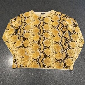 Pure‎ Amici Women's Yellow Snakeskin Print Cashmere Long Sleeve Sweater Medium
